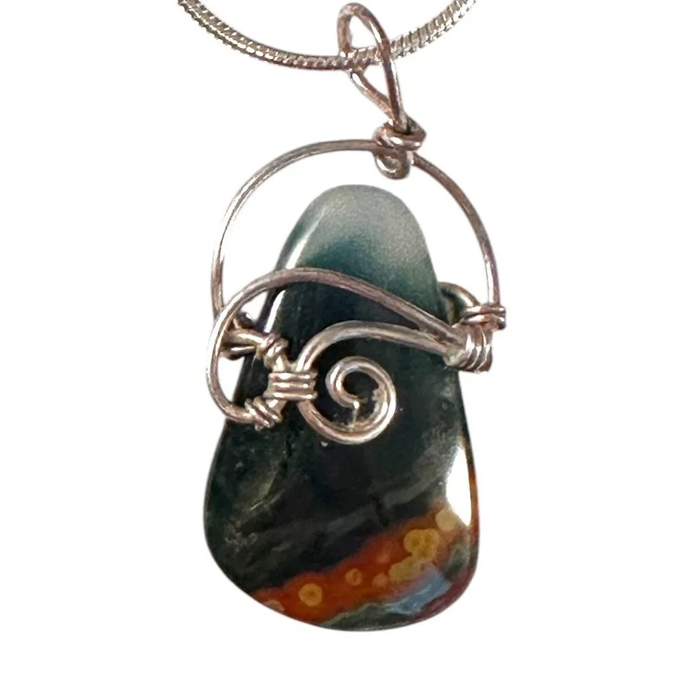 Unbranded Ocean Jasper Wire Wrapped Necklace Womens OS Multicolor Excellent‎